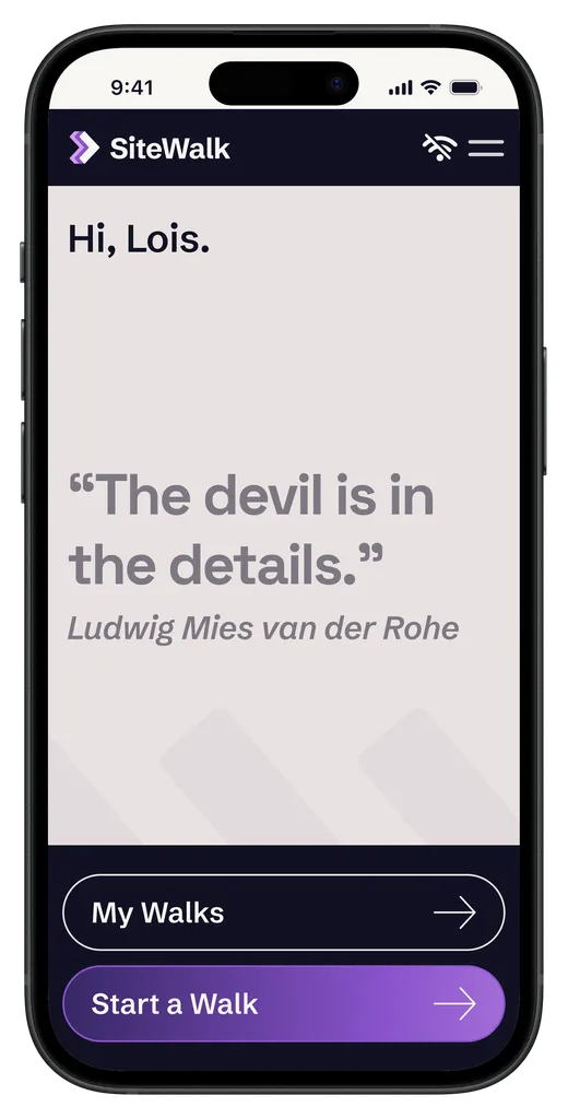 SiteWalk app — start a walk