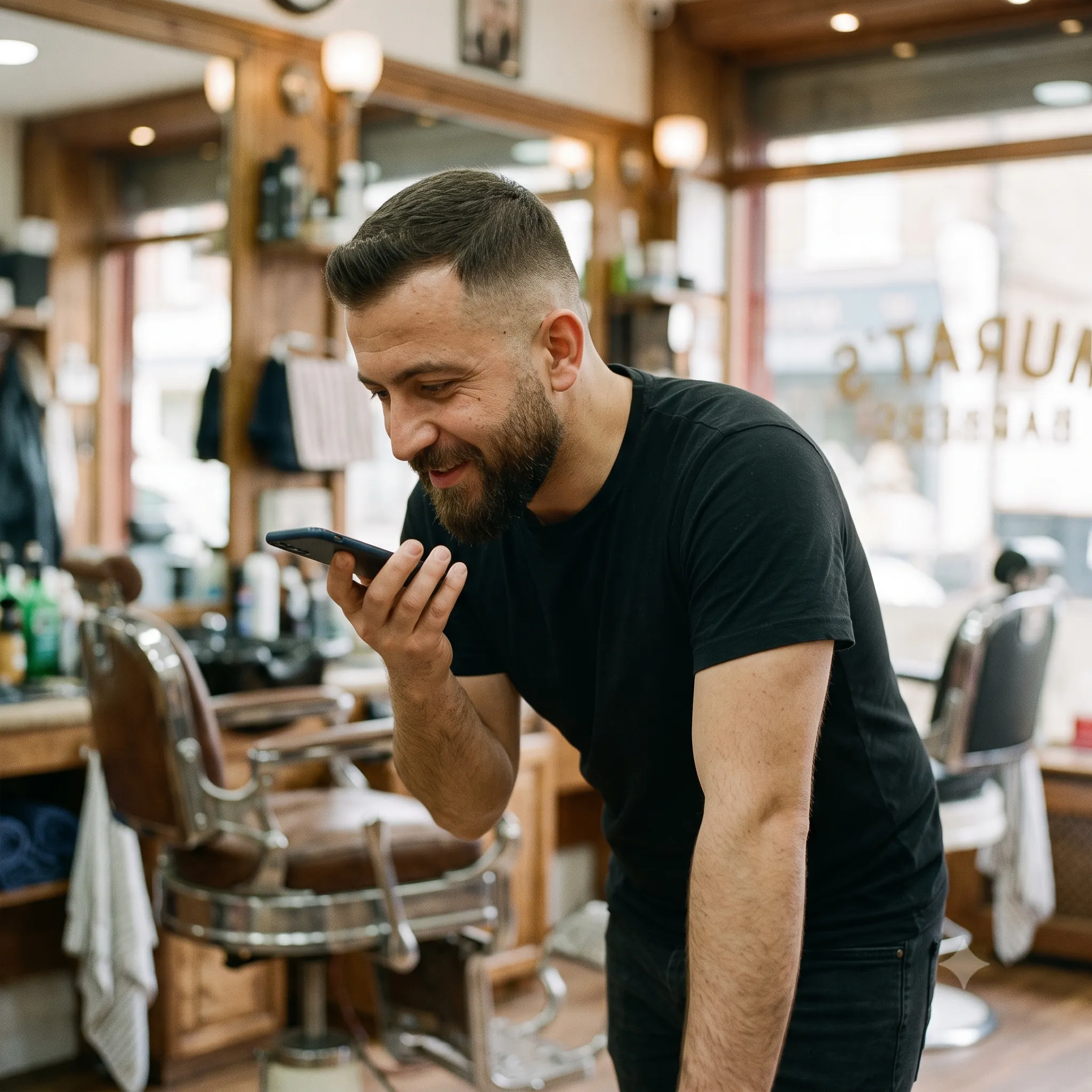 A barber in his shop — on a small team, the person who spots what needs doing and the person who does it are often one and the same.